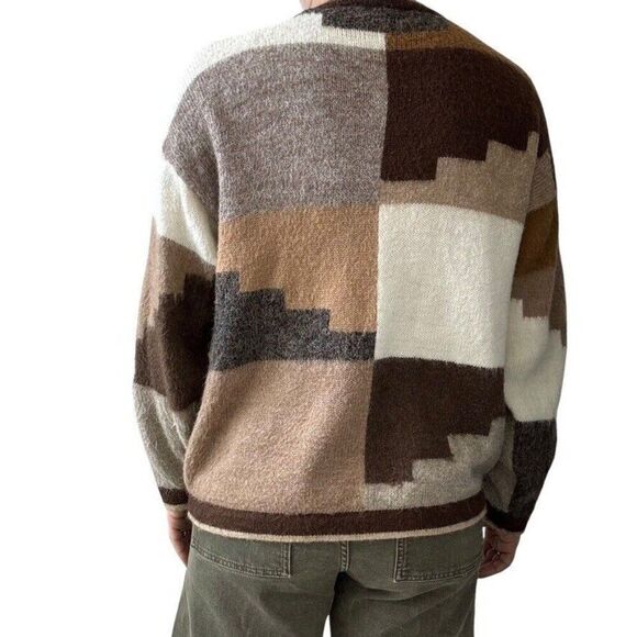 Vintage 1970s Unisex Brown 100% Alpaca Peruvian Cottagecore Cozy Cardigan sz L - Picture 4 of 6